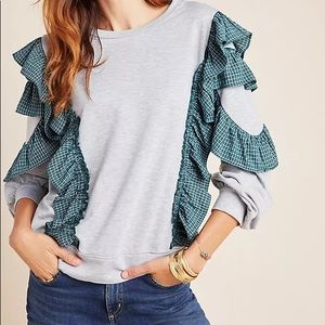 Brand New Anthropologie Heather Ruffle Sweatshirt Top- Sz. S